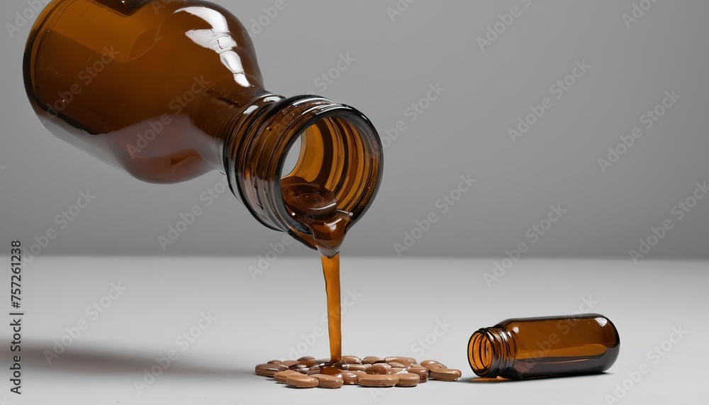 Pills pouring out of the brown bottle - obrazy, fototapety, plakaty 