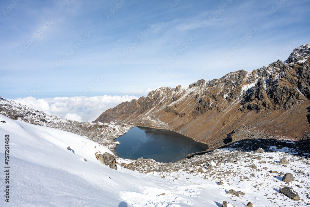 Pristine Winter Tranquility at Gosainkunda Lake in the Nepalese Himalayas