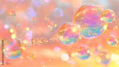 Vibrant soap bubbles on a dreamy colorful background