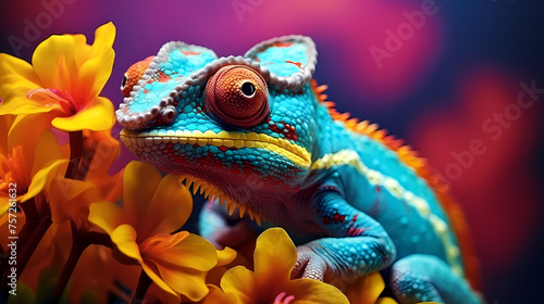 Close-up of a colorful chameleon