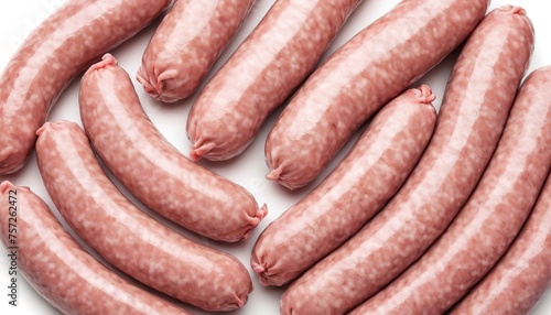 Raw sausages from pork and beef meat Isolated on white background photo
