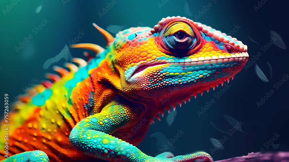 Obraz premium Close-up of a colorful chameleon