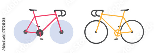 Sport road bicycle red yellow orange vector flat cartoon graphic illustration set, simple minimal race cycle modern design, tour bikes isolated cut out image clipart