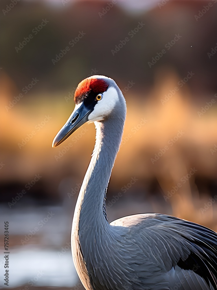 Naklejka premium common crane in gracious flight neck arching elegantly