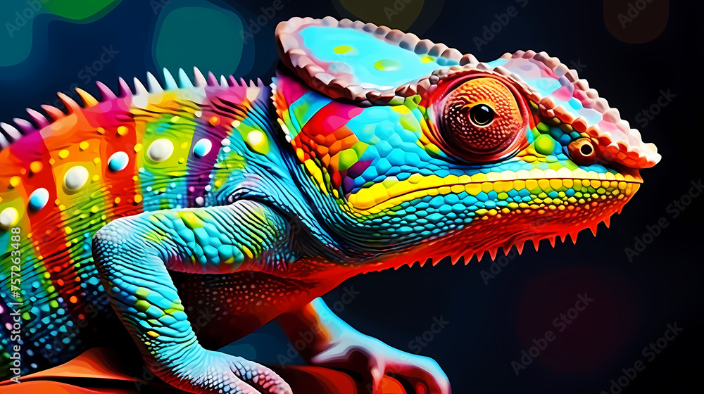 Obraz premium Close-up of a colorful chameleon