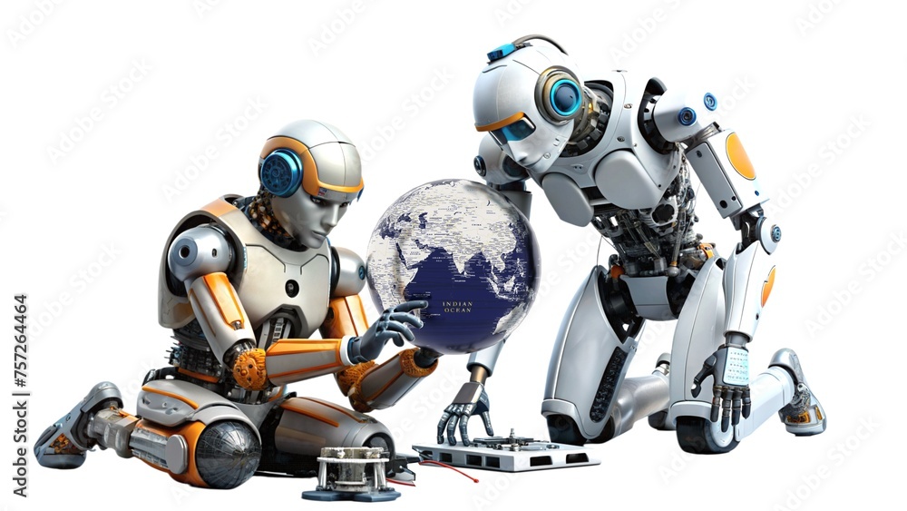 artificial intelligence and robots control people on the planet, full control of the planet, concept, on a white background artificial intelligence and robots control people on the planet, full control of the planet, concept, on a white background