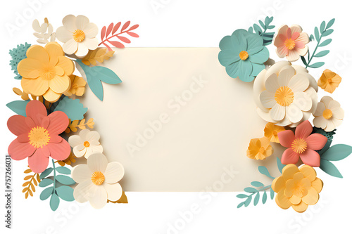 Framework for photo or congratulation with flowers. Sakura  cherry blossom  summer flowers isolated on transparent background