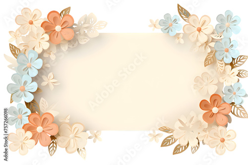 Framework for photo or congratulation with flowers. Sakura, cherry blossom, summer flowers isolated on transparent background