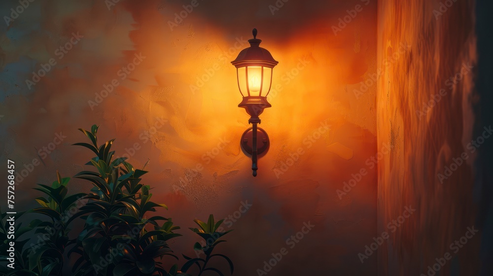 Obraz premium The Gentle Ambiance of Wall Luminance and an Old Lamp Lighting Up the Night