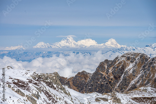 Snowy Peaks Above Clouds in Langtang Region, Nepal