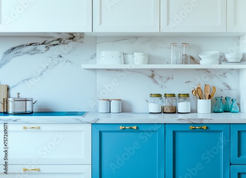 Elegant Blue and White Kitchen Interior Design. Generative ai © Scrudje