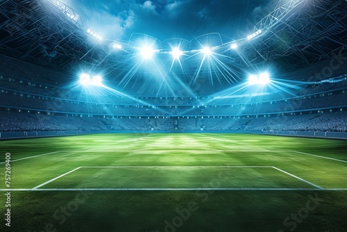 Illuminated american football stadium with projectors at night. Sports background concept 