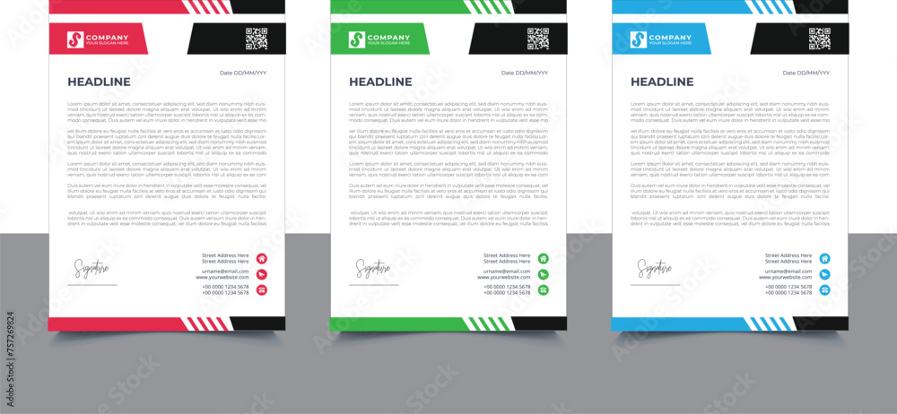 Professional Company Business Letterhead Template Design With Various Colors Bundle For Corporate Office