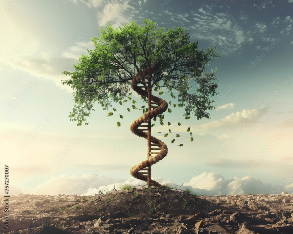DNA helix transforming into a tree, the genetic and metaphorical roots ...