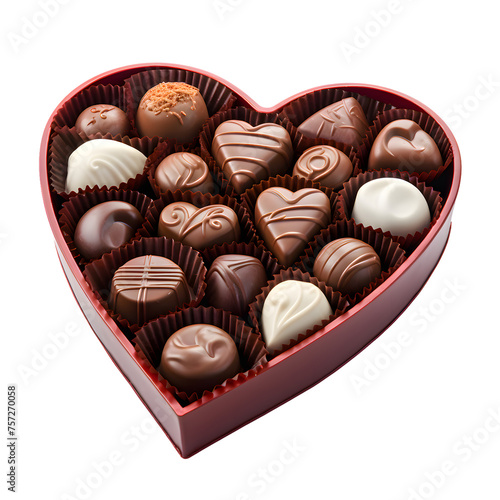 Heart shaped box with delicious chocolate candies isolated on transparent background