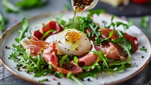 A Blend of Traditions - Mastering the Preparation of an Exquisite Salad Combining Burrata  Arugula  and Prosciutto