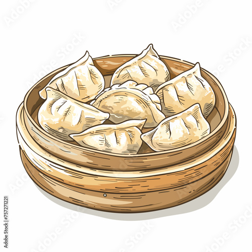 Steamed Dumplings in Bamboo Steamer Vector