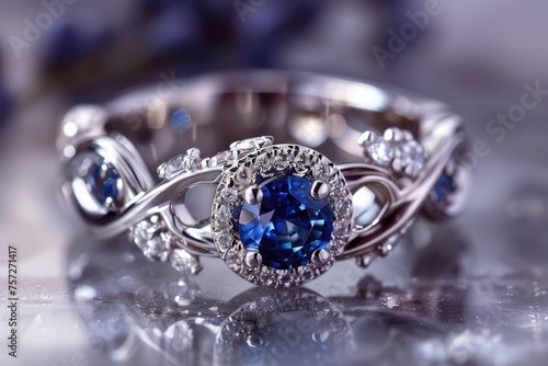 Elegant diamond ring with blue sapphires