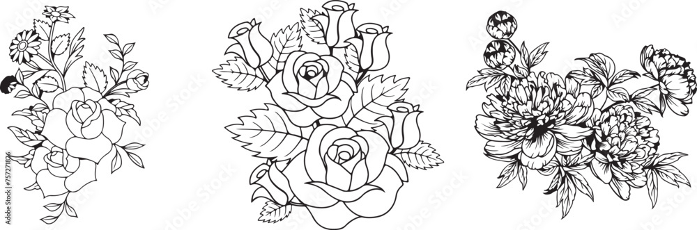 black and white sketch of flowers vector file