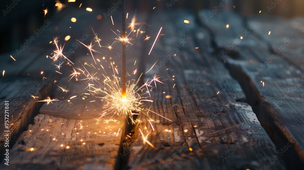 Glowing Sparkler with Rustic Wooden Flag of United States, Patriotic Celebration Concept, Generative AI

 - obrazy, fototapety, plakaty 