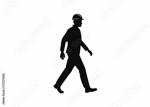 Construction Worker Walking Silhouette Black Vector 