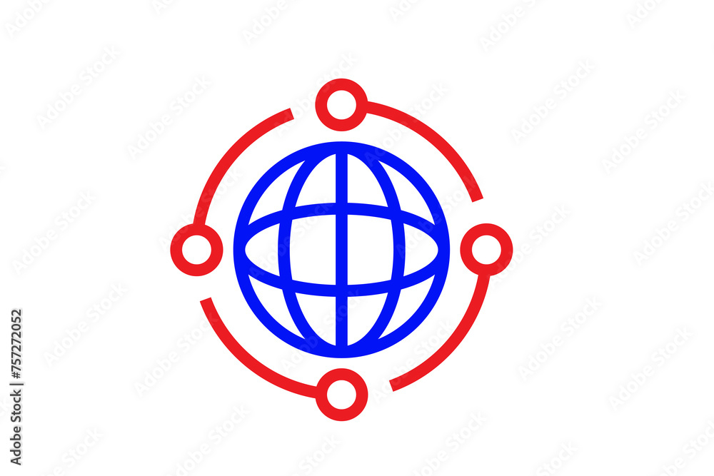 Red and blue global connection illustration in line style design. Vector illustration. Red and blue global connection illustration in line style design. Vector illustration.