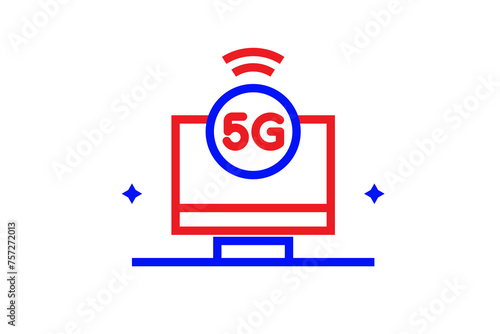 Red and blue 5g internet illustration in line style design. Vector illustration.