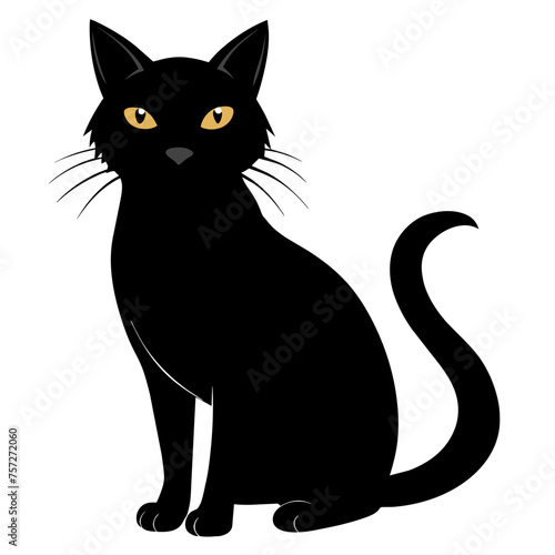 Black Cat Silhouette Isolated Vector White Background 