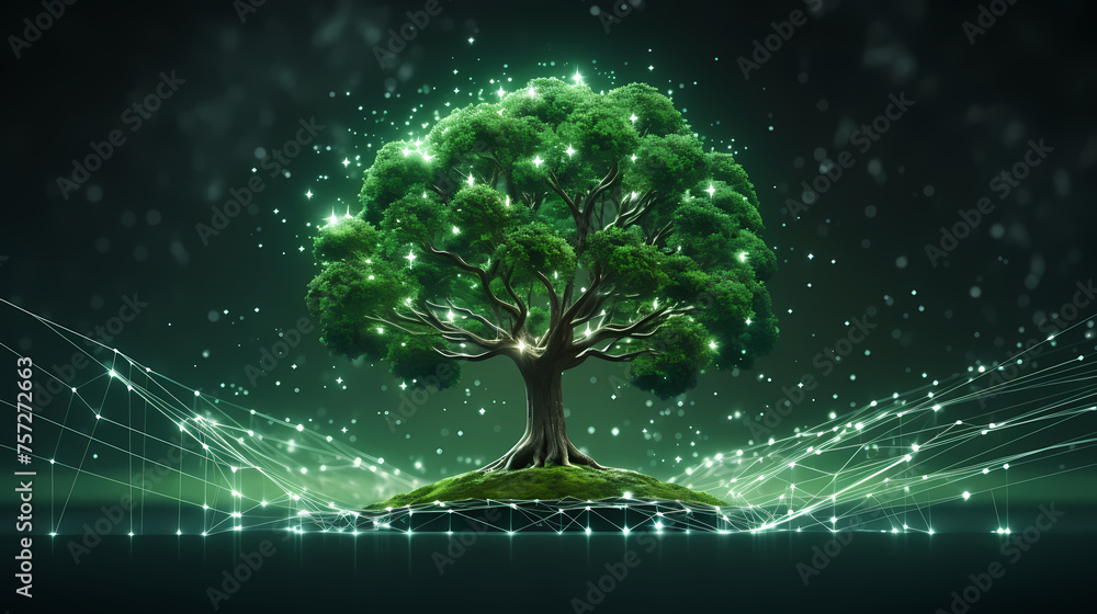 Field technology background with lights and trees Field technology background with lights and trees