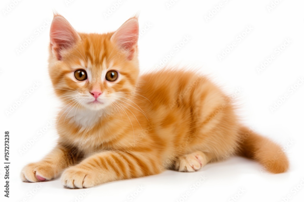 Close-up of adorable fluffy kitten with captivating eyes on a pristine white background Close-up of adorable fluffy kitten with captivating eyes on a pristine white background