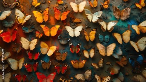 various beautiful butterflies close up