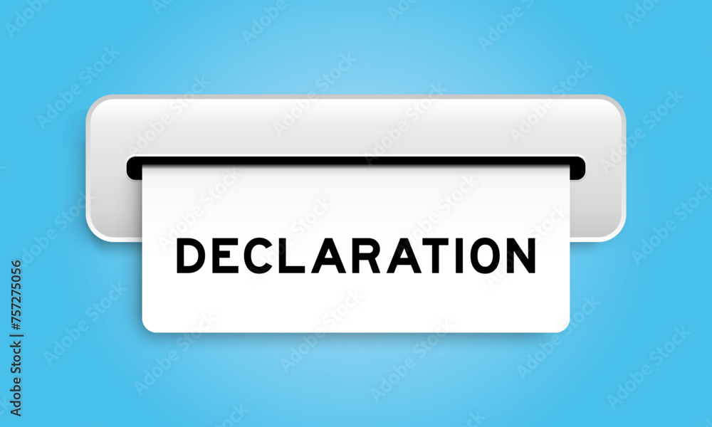 White coupon banner with word declaration from machine on blue color background White coupon banner with word declaration from machine on blue color background