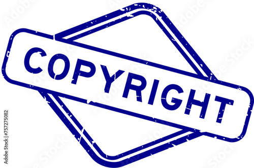 Grunge blue copyright word rubber seal stamp on white background