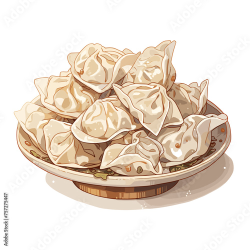 Steamed Dumplings in Bamboo Steamer Vector