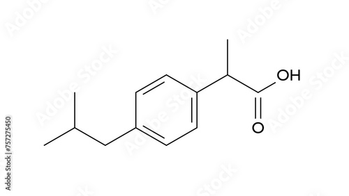 Cuadro en lienzo ibuprofen molecule, structural chemical formula, ball-and-stick model, isolated
