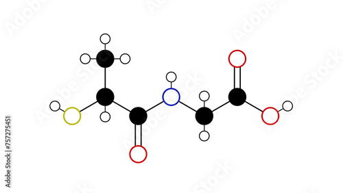 tiopronin molecule, structural chemical formula, ball-and-stick model, isolated image thiola photo