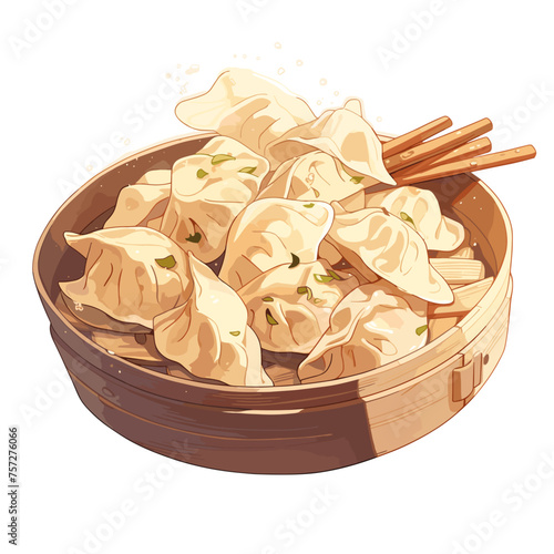 Steamed Dumplings in Bamboo Steamer Vector