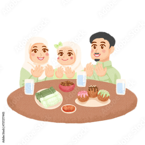 family having iftar in ramadan illustration