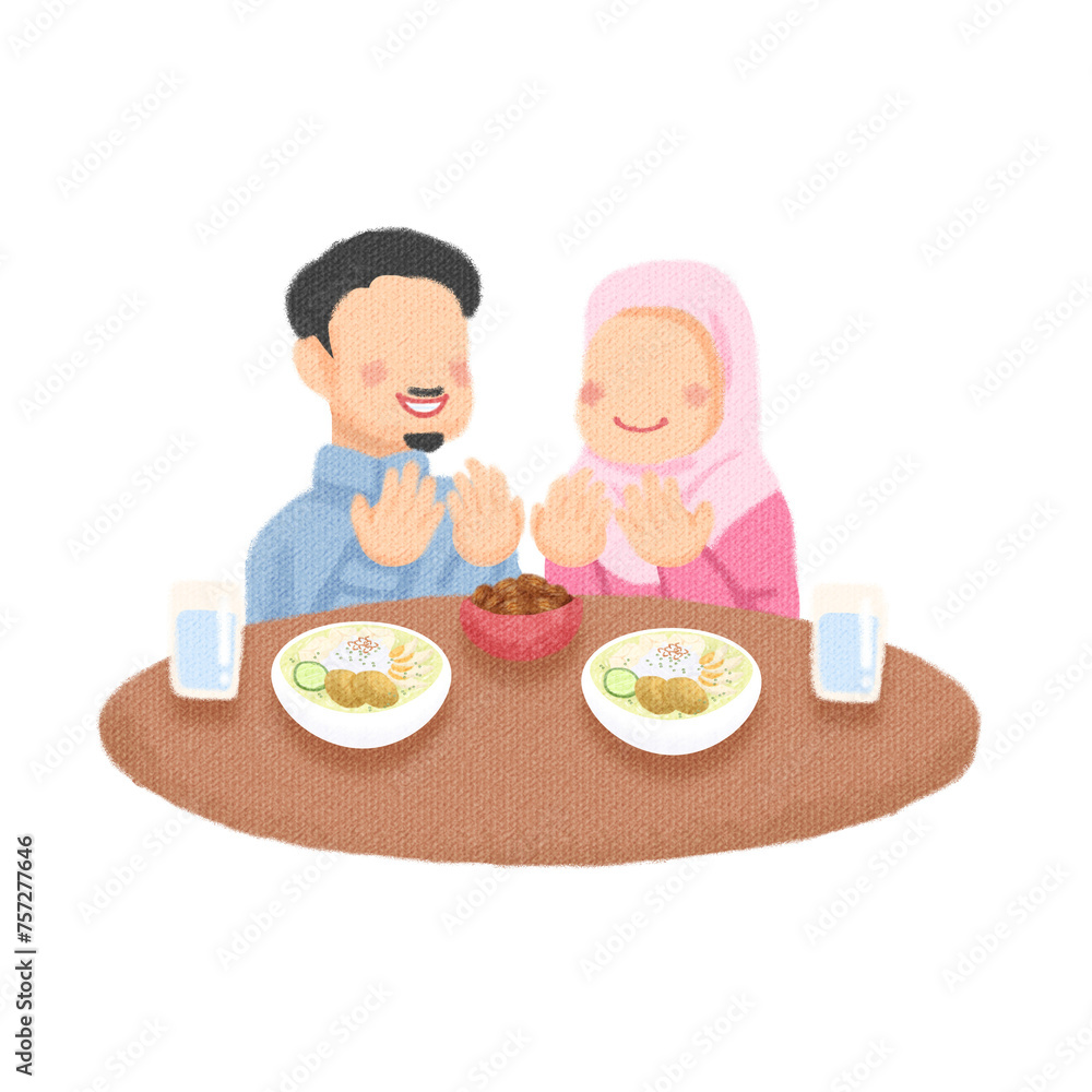 family having iftar in ramadan illustration