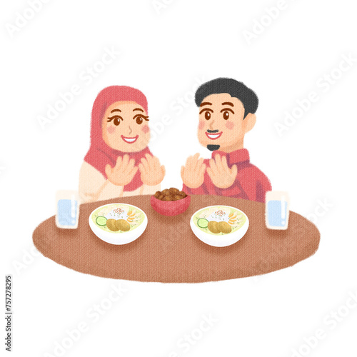 family having iftar in ramadan illustration