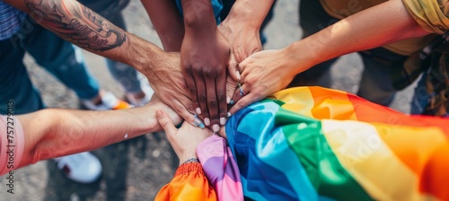 Unity in Diversity: Hands Together with Pride Flag
