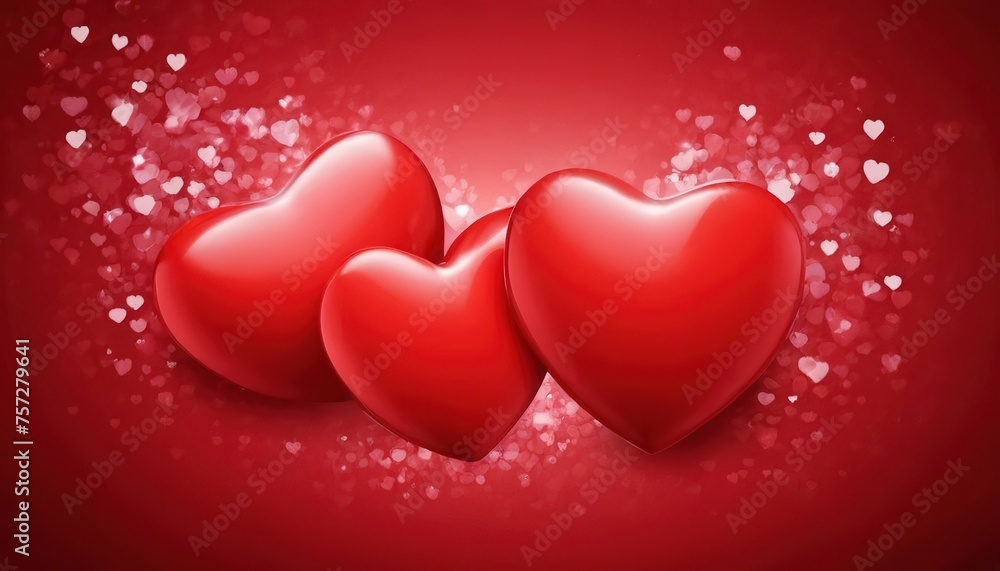 Valentine hearts over shiny red background