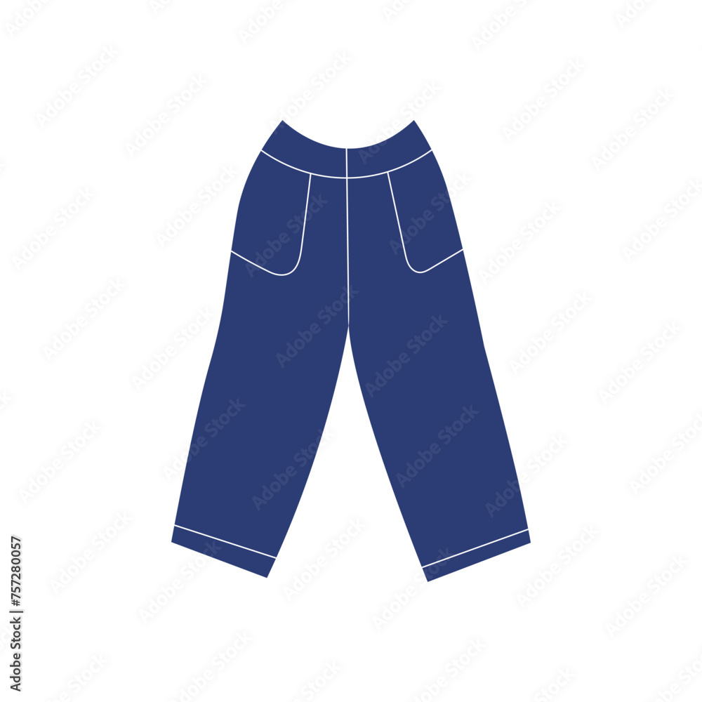 Men's or women's trousers. Highlighted on a white background. Casual style. Vector illustration for your fashion design. Men's or women's trousers. Highlighted on a white background. Casual style. Vector illustration for your fashion design.