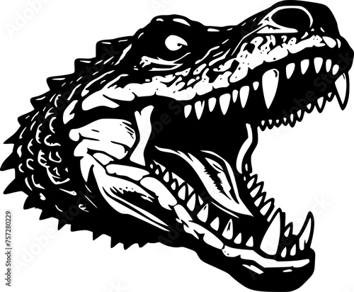 Crocodile   Black and White Vector illustration © CreativeOasis