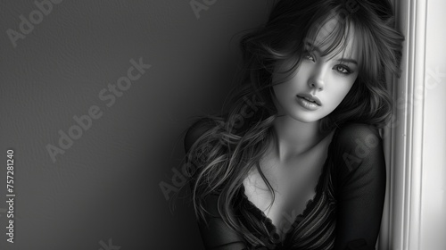 black and white portrait of a pretty woman