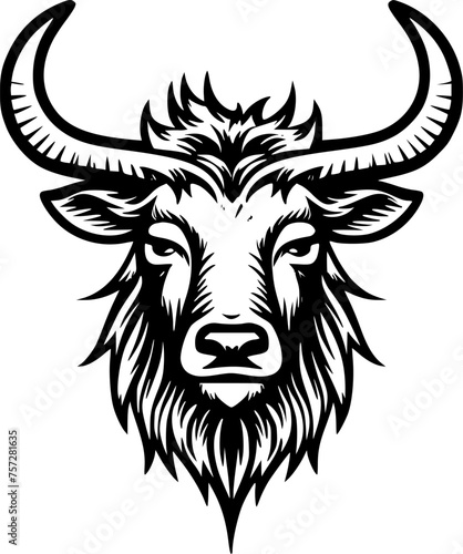 Highland Cow - Black and White Isolated Icon - Vector illustration