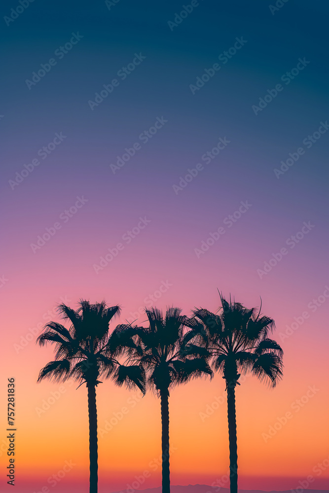 Tropical Sunset Silhouettes: Palm Trees Against Colorful Sky
