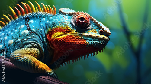 Colorful chameleon on background © xuan