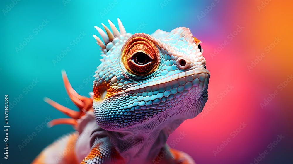 Fototapeta premium Colorful chameleon on background