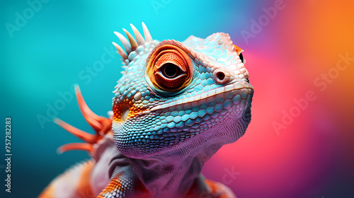 Colorful chameleon on background